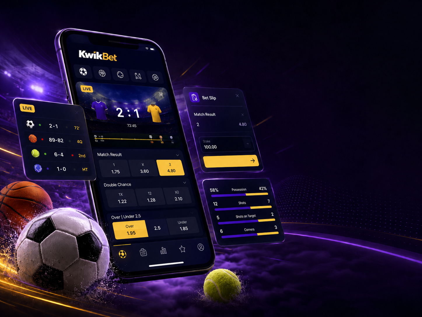 KwikBet Kenya sports betting app with live football odds and bet slip