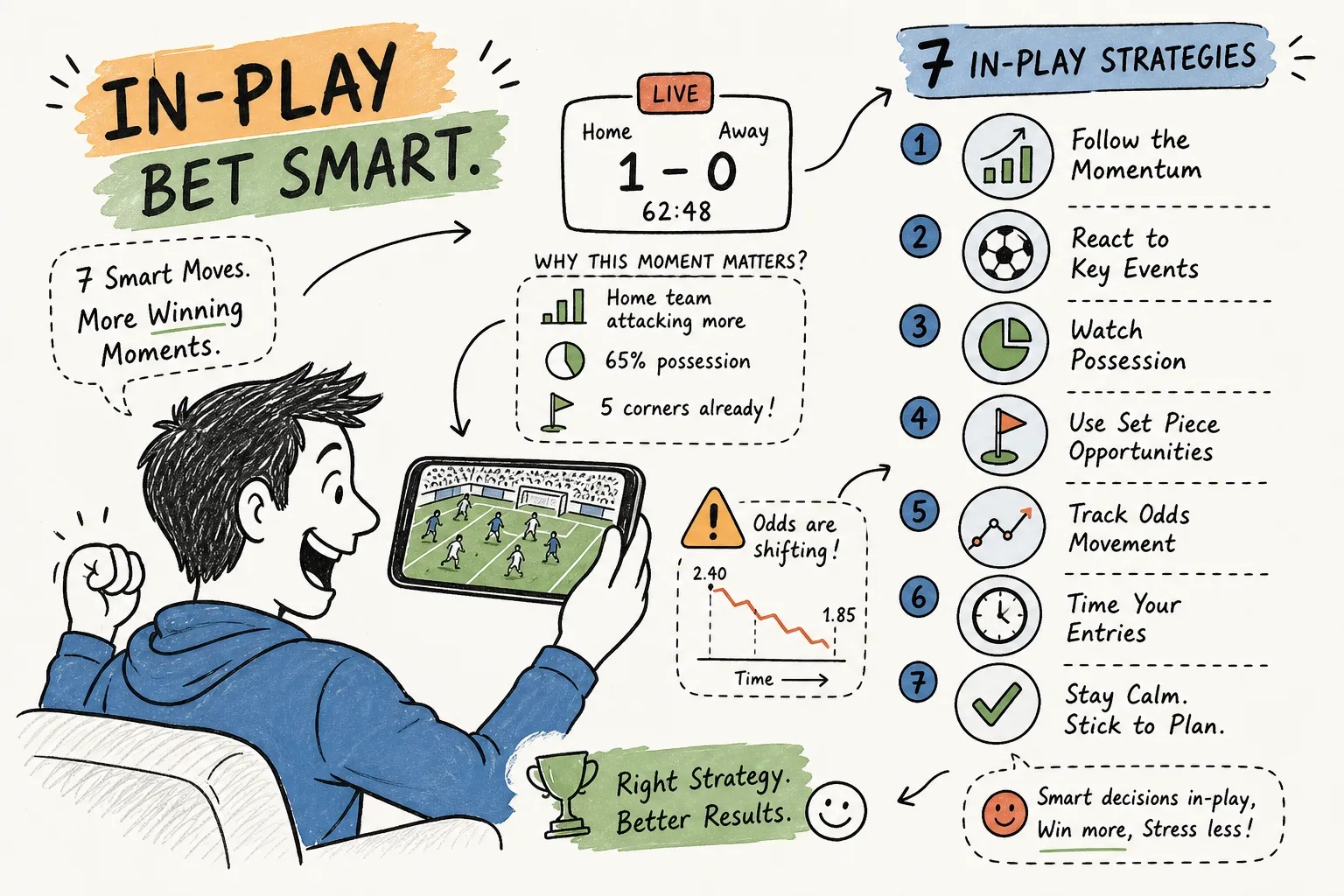 In-play football betting strategies during a live match